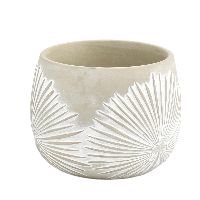Zementtopf Blätter beige-weiß 92 813 Ø15xH12,5cm
