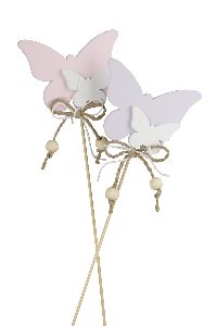 Schmetterlingstecker Duo flieder-rosa-weiß 25891312 7,5cm Holz mit Schleife+Perlen